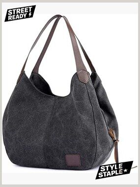 Ladies Multi-Pocket Canvas Tote Shoulder Bag Hobo Purse